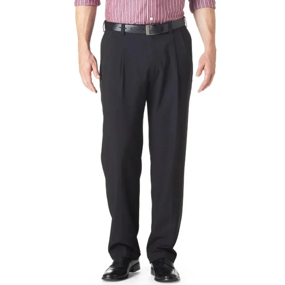 Haggar Men's Size 38 Black Pleated Front Dress Pants Business Casual